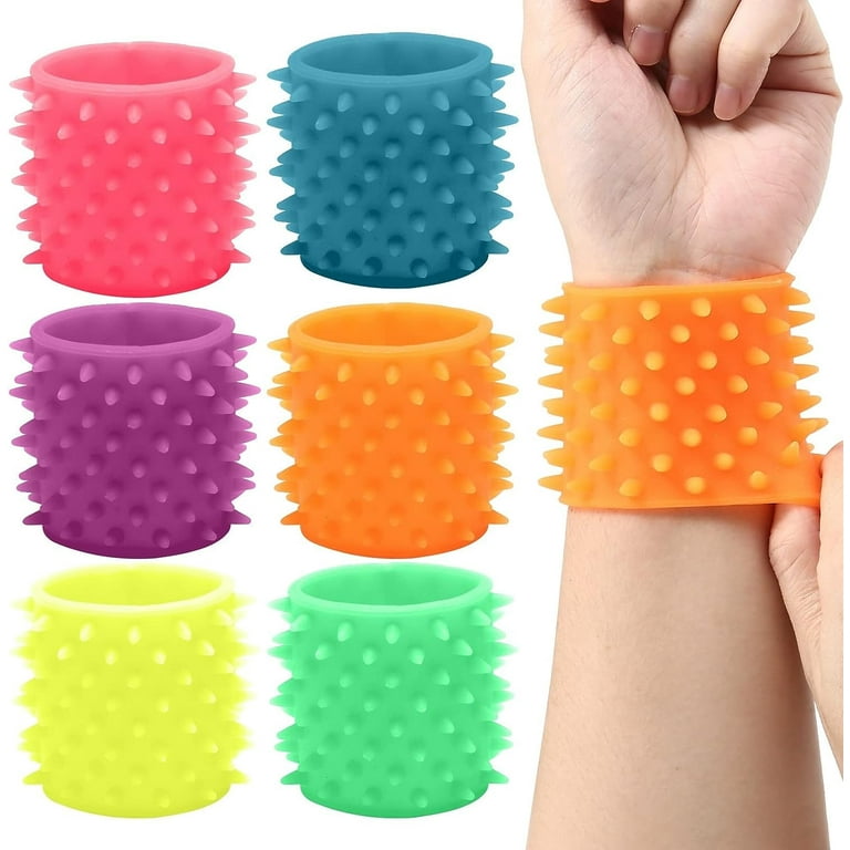 Special Supplies Sensory Fuzzy Band Bracelets for Kids, 6 Pack, Flexible and Stretchy Wearable Sensory Toys, Tactile Silicone Squiggly Touch, Bright
