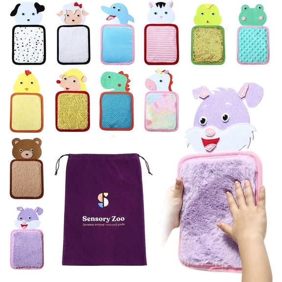 Special Supplies Sensory Zoo Tactile Animal Pads, 12 Set, Stimulation for Kids, Supports Autistic and Processing Challenges, Calming and Stimulating Early Learning Play, Includes Velvet Travel Bag