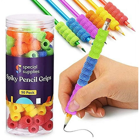 Special Supplies Spiky Pencil Grips for Kids and Adults Colorful Holders for Handwriting, Drawing, Coloring - Ergonomic Right or Left-Handed Use - Reusable (50-Pack)