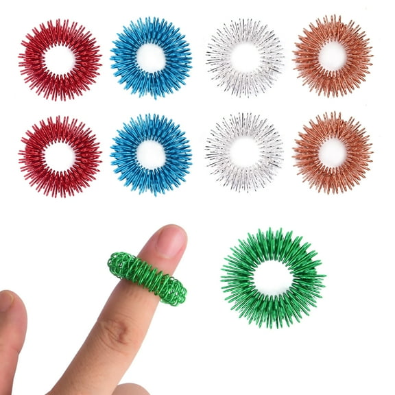 Special Supplies Spiky Sensory Finger Acupressure Ring Set (Pack of 10) Cool Hand Fidget Toy for Kids Teens & Adults Silent Stress Reducer & Massager
