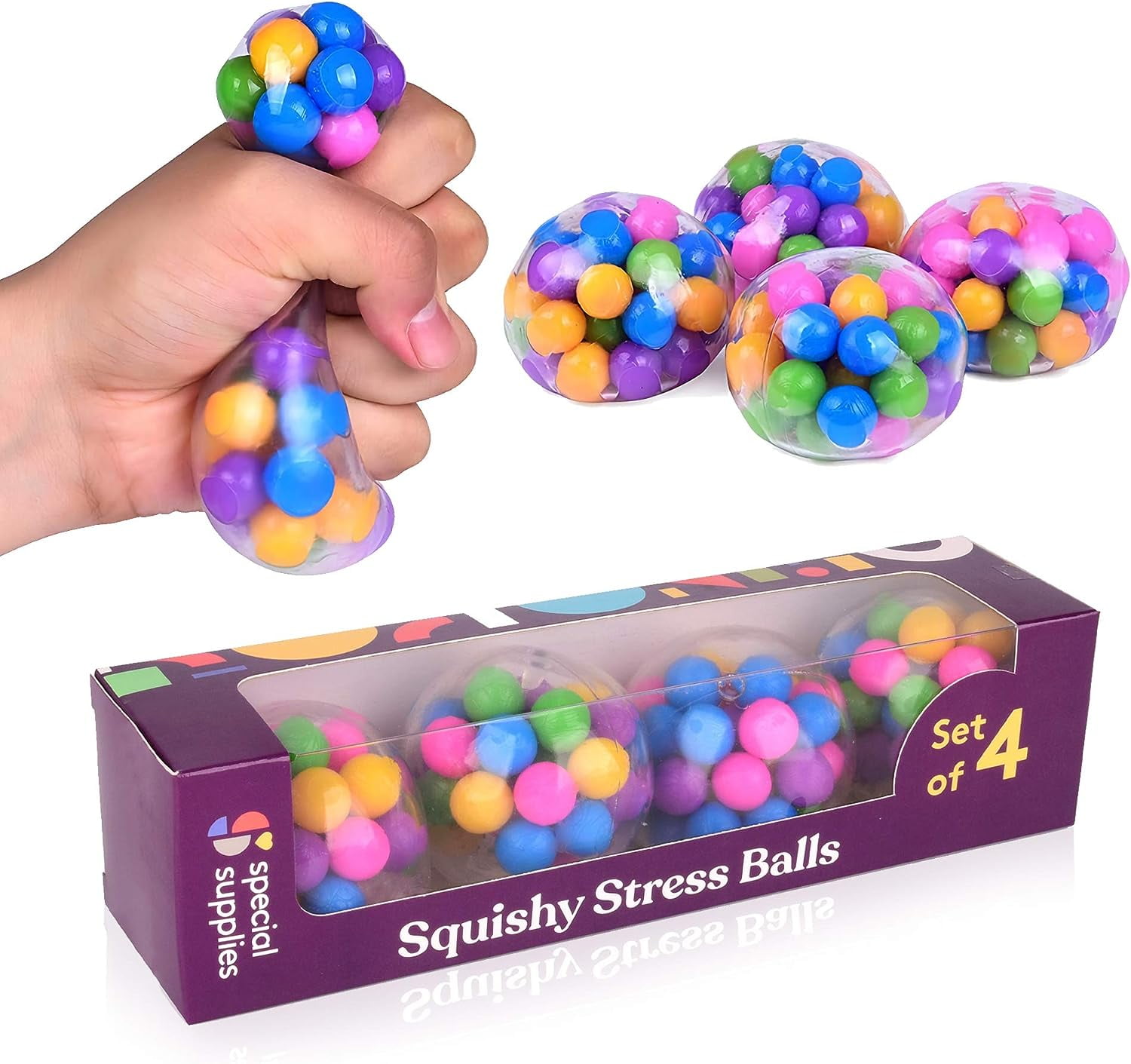 Special Supplies Squish Stress Balls (4-pack) Squeeze, Color Sensory 