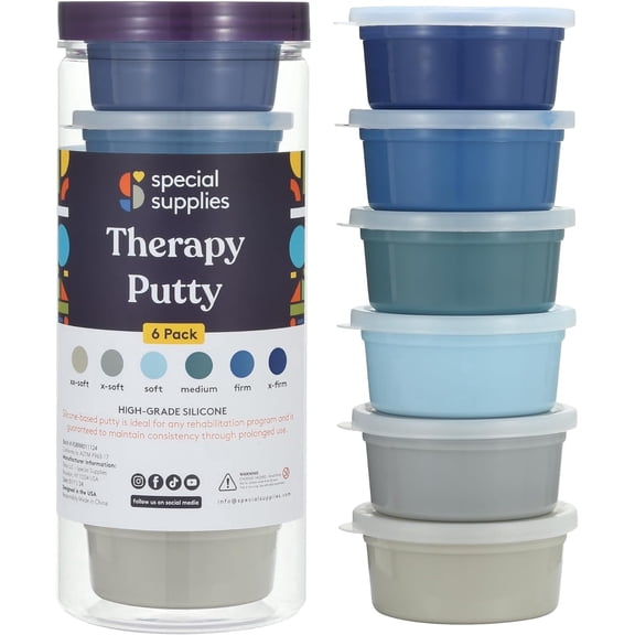 Special Supplies Therapy Putty for Kids and Adults - Hand Therapy Putty for Strength, Motor Skills & Stress Relief - Set of 6 Strengths, 3 Ounces Each (Ocean)