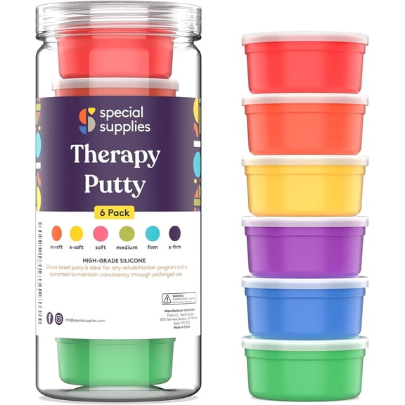 Special Supplies Therapy Putty for Kids and Adults - Hand Therapy Putty for Strength, Motor Skills & Stress Relief - Set of 6 Strengths, 3 Ounces Each (Primary)
