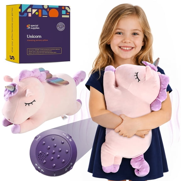 Special Supplies Unicorn Sensory Vibrating Pillow, Pressure Activated for Kids and Adults, Plush Minky Soft