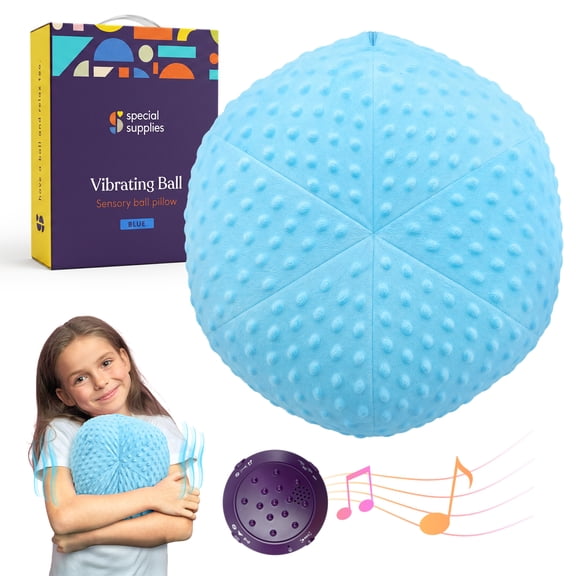 Special Supplies Sensory Vibrating Pillow Ball - Pressure Activated Calm with 3 Modes, Voice Recording & Music - Textured Stimulation Bumps (Blue)