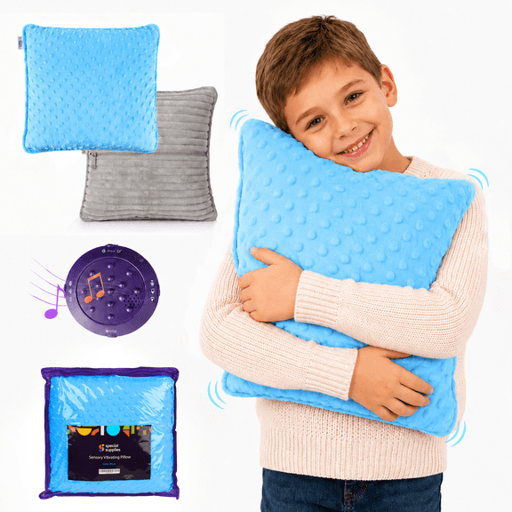 Special Supplies Sensory Vibrating Pillow - Pressure Activated Calm with 3 Modes, Voice Recording & Music - Textured Stimulation Bumps for Kids & Adults (Blue)