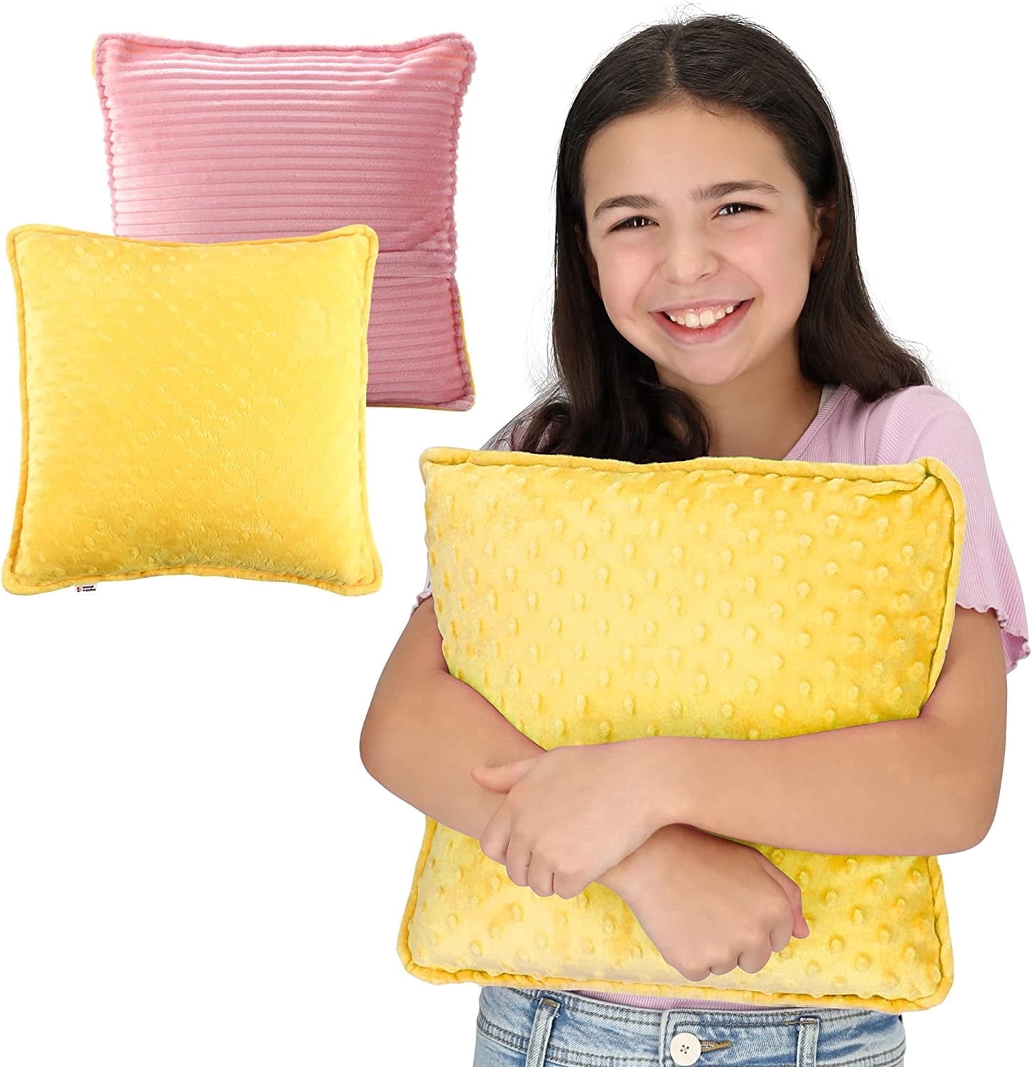 Special Supplies Sensory Vibrating Pillow - Pressure Activated Calm with 3 Modes, Voice Recording & Music - Textured Stimulation Bumps for Kids & Adults (Pink and Yellow)