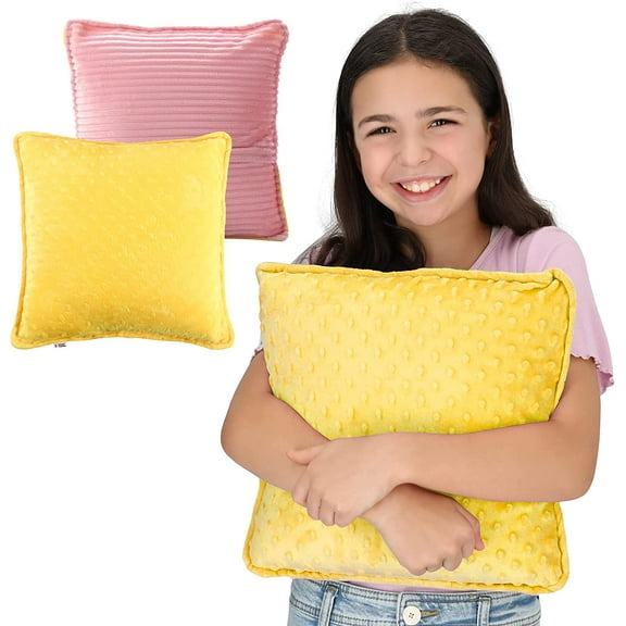 Special Supplies Vibrating Pillow Sensory Pressure Activated for Kids and Adults, 12? x 12? Plush Minky Soft Cover with Textured Therapy Stimulation Bumps, Pink and Yellow