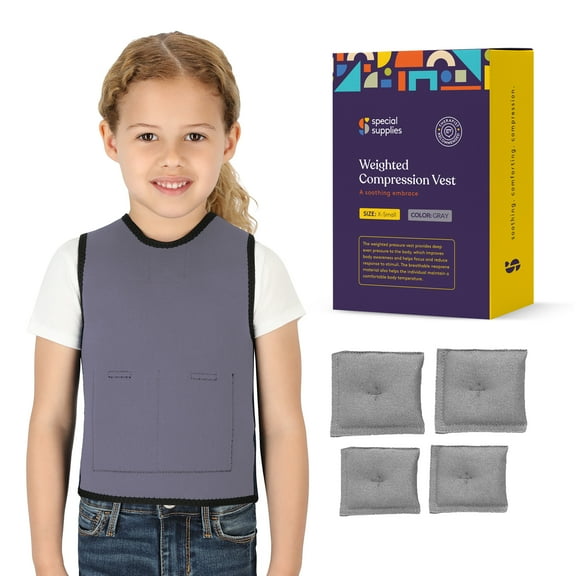 Special Supplies Weighted Sensory Compression Vest for Kids with Processing Disorders, ADHD, and Autism, Calming and Supportive with Adjustable Weight Fit (X-Small 14x24 inches)