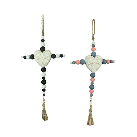 Special T Imports 19 inch Wood Bead Cross Wall Hanging Decorative Art (Set of 2)