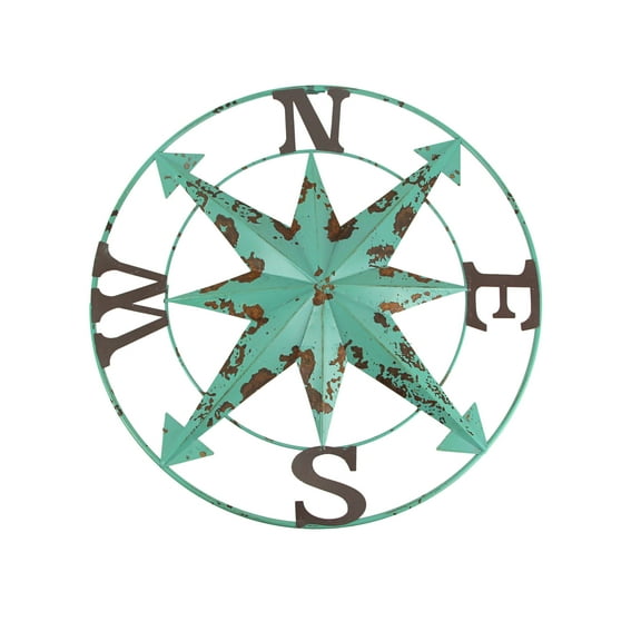 Special T Imports 24 inch Turquoise Metal Nautical Compass Rose Wall Decor Hanging Art