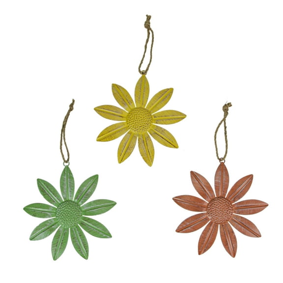Special T Imports 9 inch Red Yellow Green Metal Flower Wall Hanging Sculpture (Set of 3)