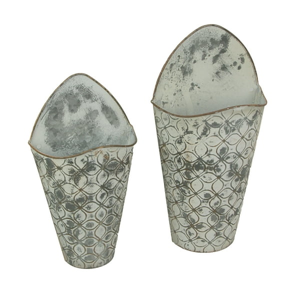Special T Imports Antiqued Gray Enamel Painted Embossed Metal Wall Pockets (Set of 2)