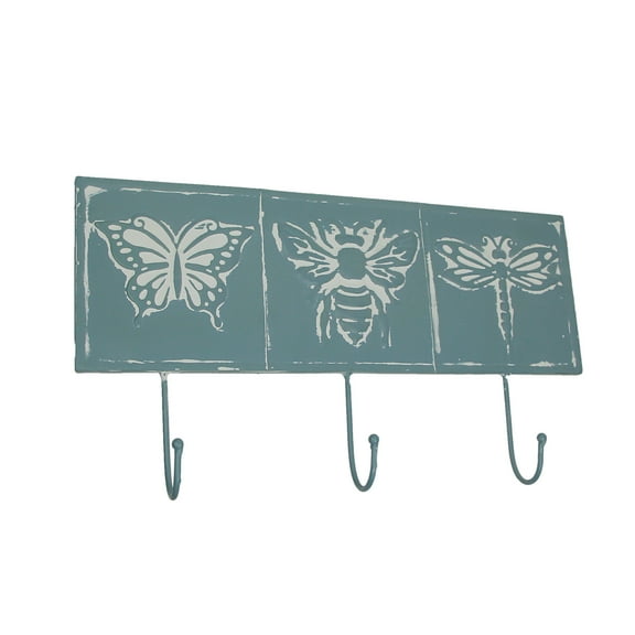 Special T Imports Blue Metal Insect Decorative Wall Hooks Coat Towel Rack Hanger