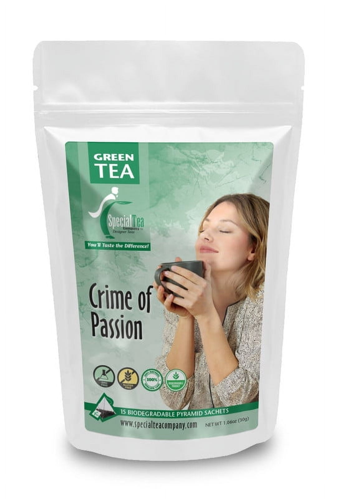 Special Tea Crime of Passion Loose Leaf Green Tea, Pyramid 15 Sachets