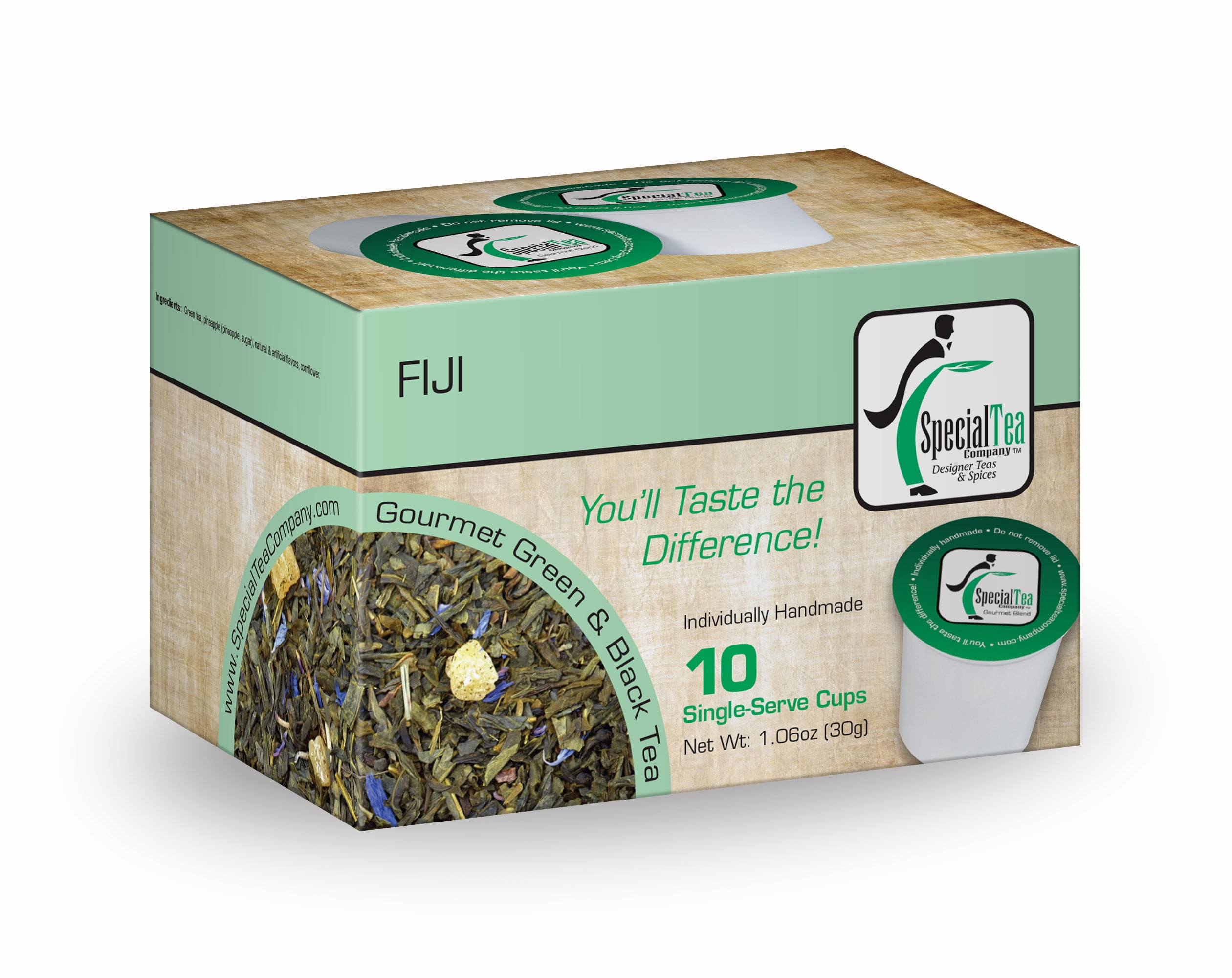 Special Tea Fiji Organic Green Tea, Pineapple & Papaya, 10 ct Single Serve Cups