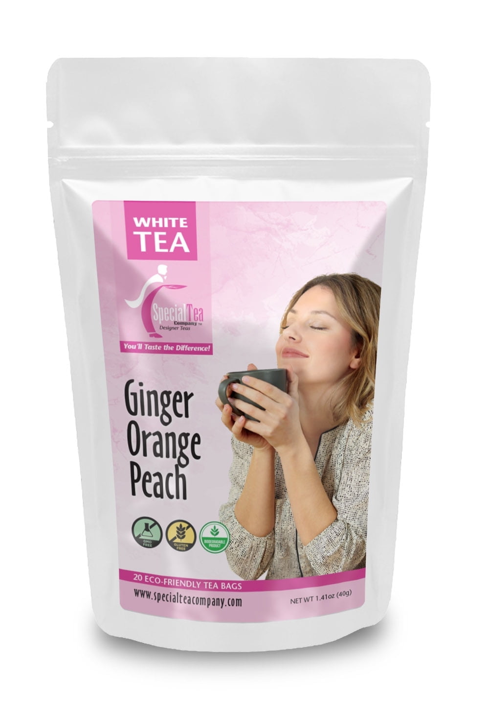 Organic Ginger White Tea with Apple, Orange, Apricot Flavor, 20 Tea Bags