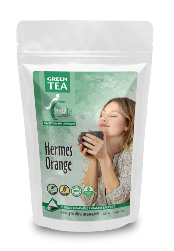 Special Tea Hermes Orange Loose Leaf Green Tea, Pyramid 15 Sachets