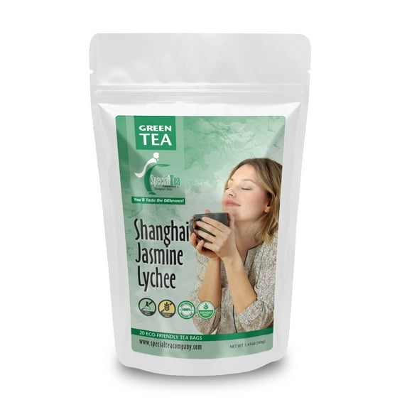 Special Tea Shanghai Jasmine Green Tea with Lychee Flavor, 20 Tea Bags