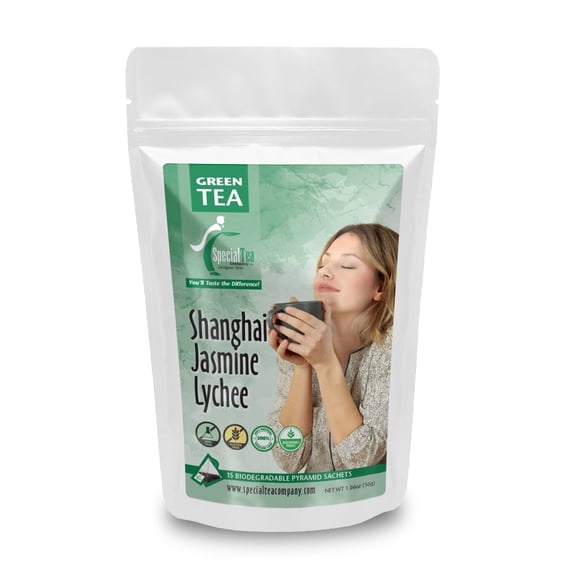 Special Tea Shanghai Jasmine Green Tea with Lychee Flavor Pyramid 15 Sachets