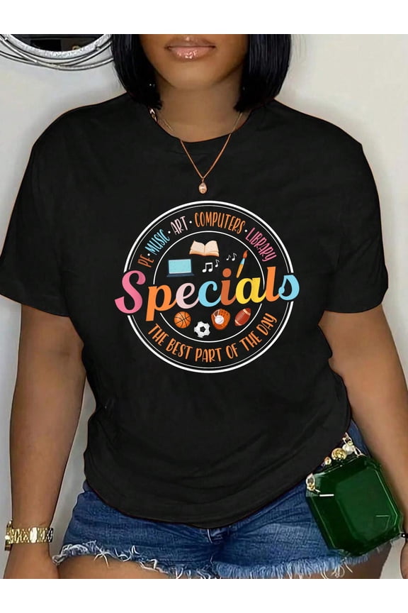 Special Teacher Music Art Library Physical Education T-Shirt Graphic Tee summer Tops For Women Round Neck Fashion Cotton shirts