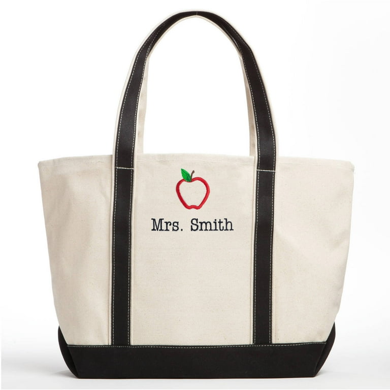 Special Teacher Personalized Tote Bag Black Creme with Apple Design