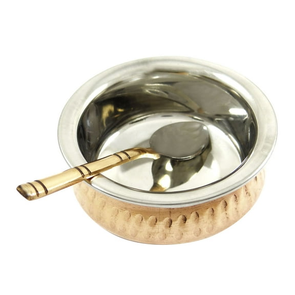 Special Traditional Indian Copper Steel Authentic Handi With Spoonserveware Tableware Kitchen Utensil