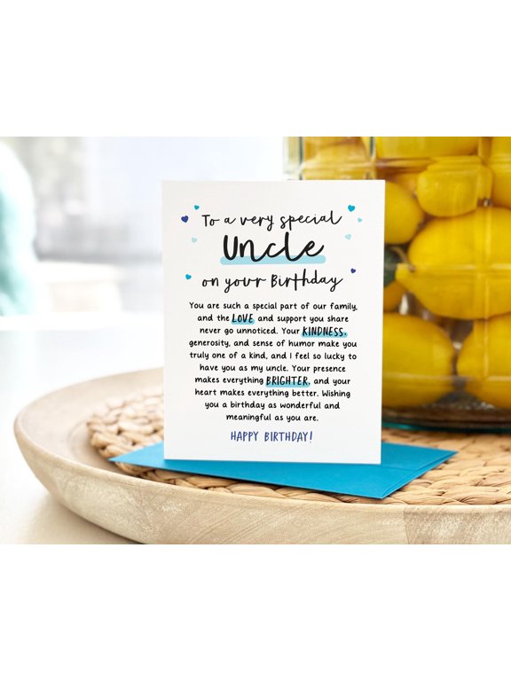 Special Uncle Birthday Greeting Card, Heartfelt Message with Blue Accents, Includes Blue Envelope, Birthday Wishes for Uncle