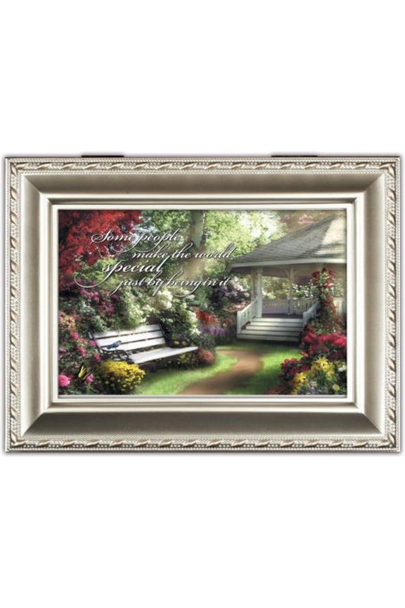 Special World Champagne Silver Cottage Garden Traditional Music Box Plays Wind Beneath Wings