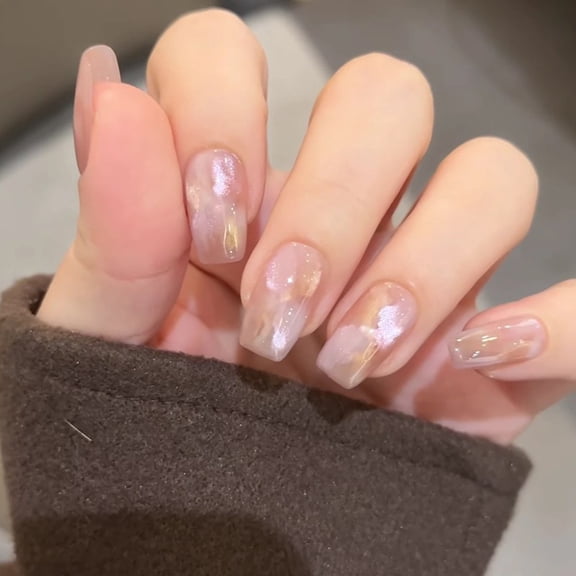 Special gold milky white cat eye hand-painted pure hand-worn nail smudge white naked powder short nail patch fake nail