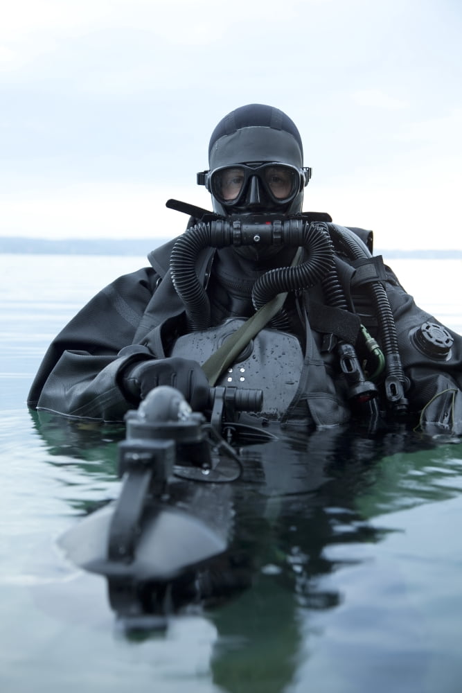 Special operations forces combat diver with underwater propulsion vehicle Canvas Art - Tom WeberStocktrek Images (12 x 18)