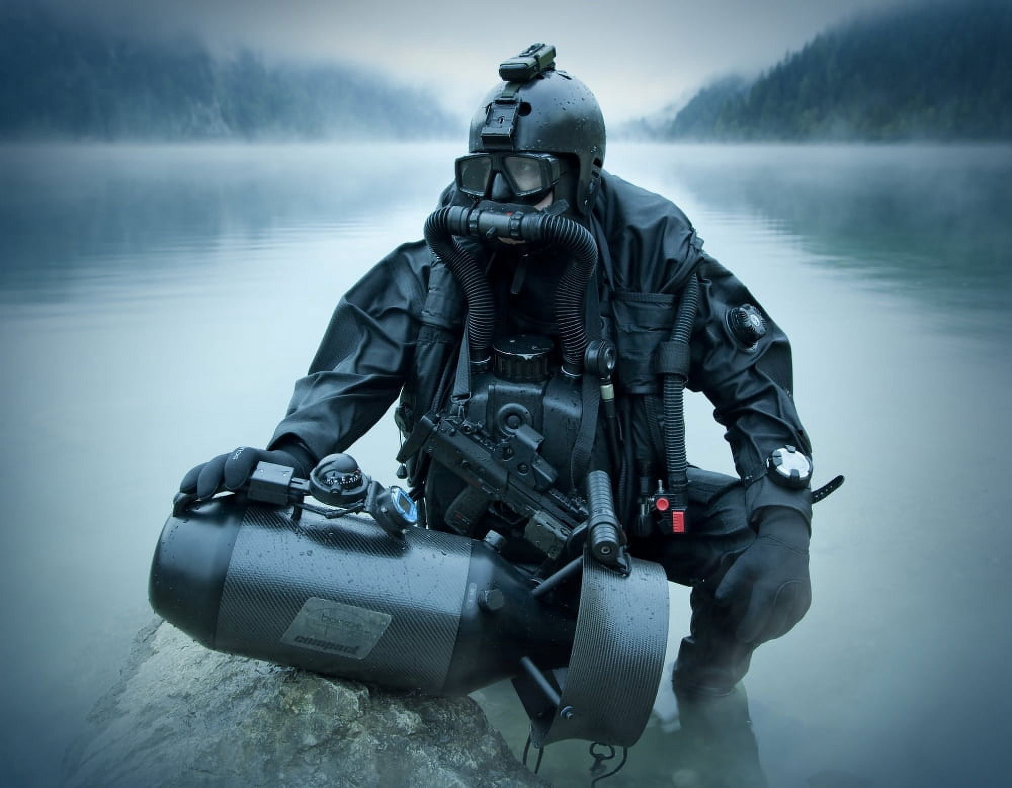 Special operations forces combat diver with underwater propulsion vehicle Canvas Art - Tom WeberStocktrek Images (16 x 13)