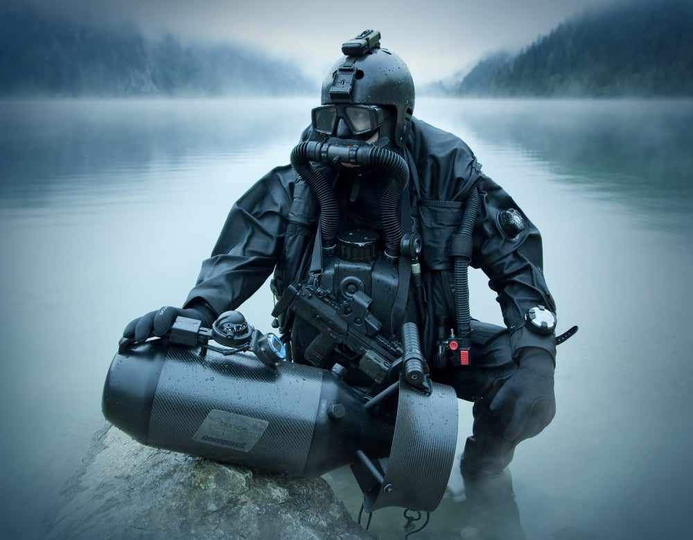 Special operations forces combat diver with underwater propulsion vehicle Canvas Art - Tom WeberStocktrek Images (32 x 25)
