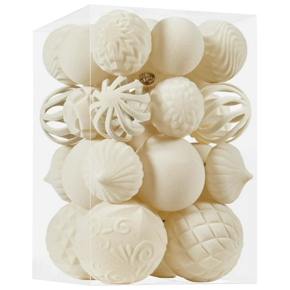 Special-shaped Flocking Christmas Balls 36 Christmas Tree Ornaments With Red Painted Velvet Balls