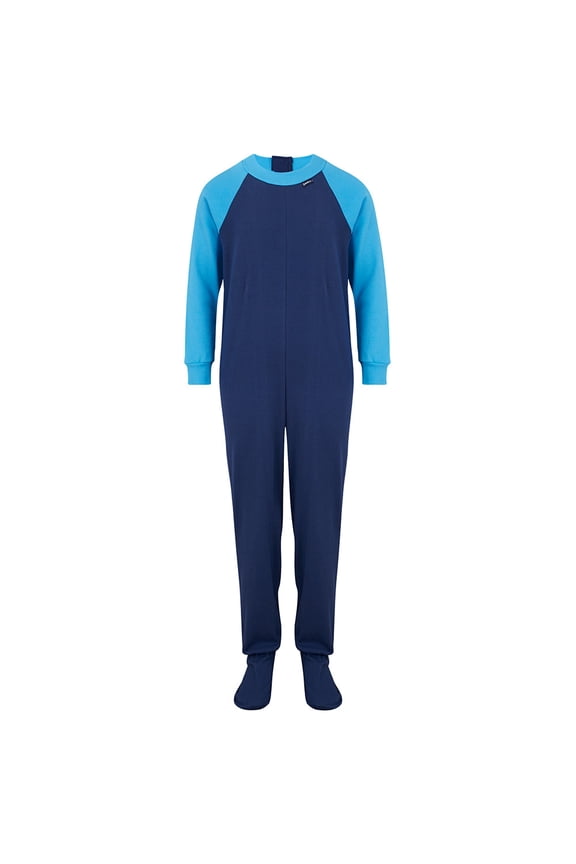 SpecialKids.Company Seenin Zipback Footed Onesie Zip Up Sleepsuit Pyjamas, Easy To Wear Back Opening Sleepwear, Footed, Navy-Turquoise, Age 3-4