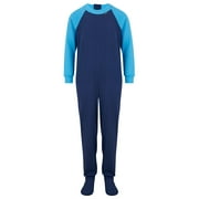 SpecialKids.Company Seenin Zipback Footed Onesie Zip Up Sleepsuit Pyjamas, Easy To Wear Back Opening Sleepwear, Footed, Navy-Turquoise, Age 7-8