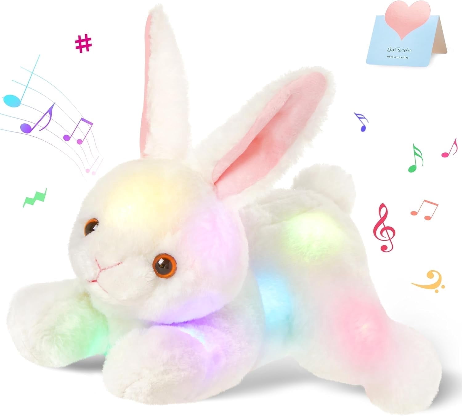SpecialYouGlowing Music Party Plush Rabbit Toy, LED Night Light Singing Soothing Music Plush Rabbit Toy, Suitable for Toddlers and Children's Christmas Birthday Gifts