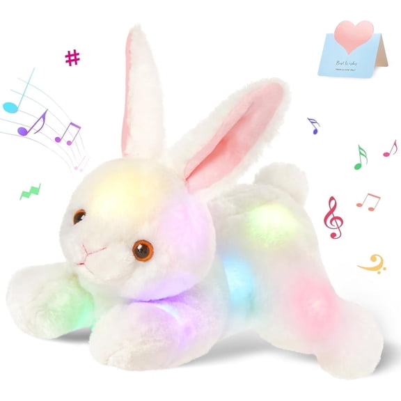 SpecialYouGlowing Music Party Plush Rabbit Toy, LED Night Light Singing Soothing Music Plush Rabbit Toy, Suitable for Toddlers and Children's Christmas Birthday Gifts