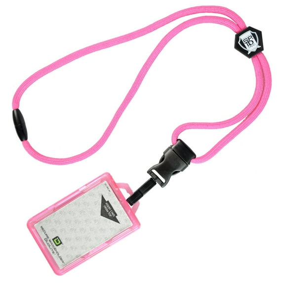 Specialist ID Heavy Duty Lanyard and Identity Stronghold 2-Card RFID Blocking Badge Holder - 2 Sided/Blocks 13.56MHz Signal - Double Sided - Secure CAC PIV TWIC Card Holder (Pink)