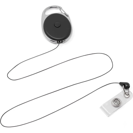 Specialist ID Locking Retractable Badge Reel with Push Button Release and Carabiner Clip - Ratcheting Zero Tension Smart Card Holder for CAC, PIV, and IT Computer Terminals (Black)