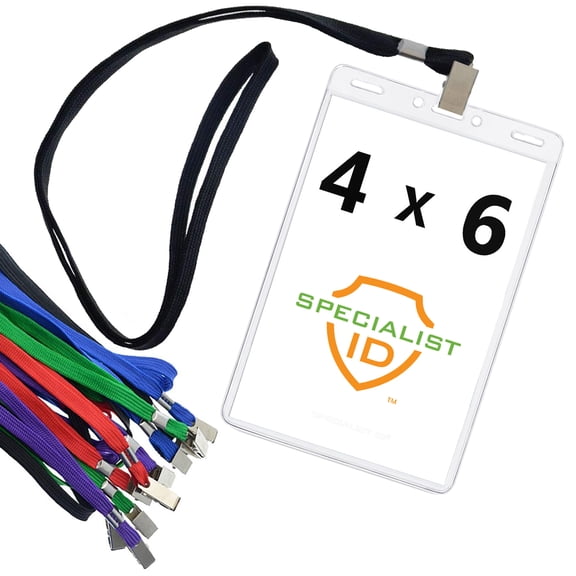 10 Pack - Premium 4X6 Badge Holder with Lanyard - Heavy Duty Extra Large Badge and Credential Holders for Special Events (Max Insert 4" X 6") by Specialist ID (Assorted Colors)
