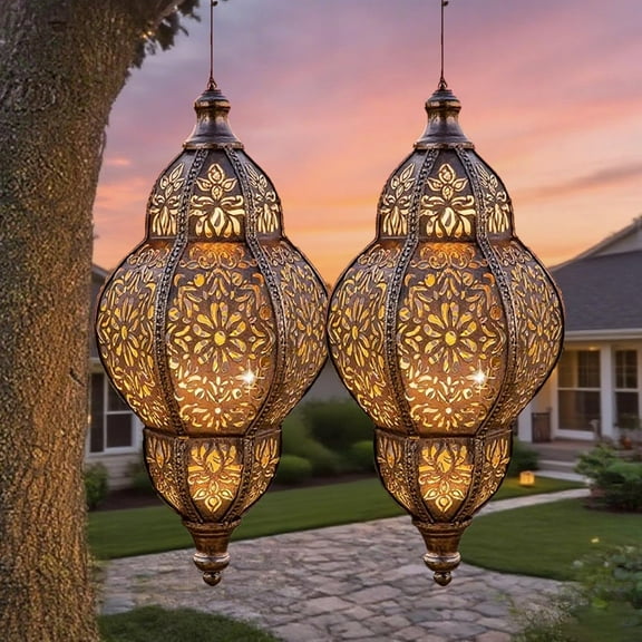 Specialityi Solar Lights, Moroccan Solar Lights Outdoor, Hanging Solars Lanterns, Decorative Solars Fire Bowl Lanterns, Ipx44 Waterproof, for Patio Pathway Yard Backyard Garden Decorativ
