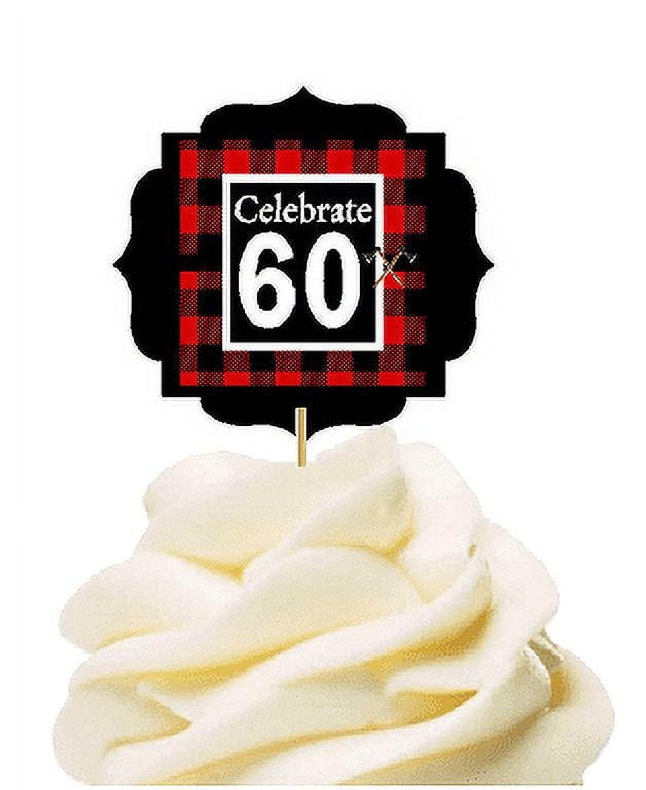 CAKESUPPLYSHOP Specially Crafted 60th Birthday / Anniversary LumberJack Buffalo Plaid Novelty Cupcake Decoration Toppers / Picks -12ct
