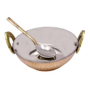 Specially Designed Authentic Indian Traditional Style Copper Steel Serveware Karahi With Spoon Tableware Dinnerware