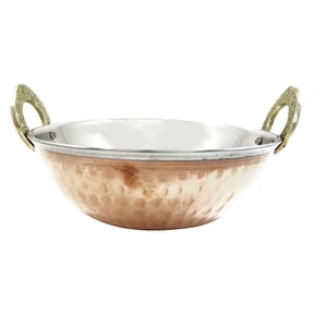 Specially Designed Authentic Indian Traditional Style Copper Steel Serveware Karahi With Spoon Tableware Dinnerware
