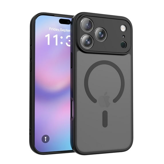 Specially Designed for iPhone 17 Pro case【Compatible with MagSafe】 semi Transparent Shockproof and Fingerprint Resistant Protective case with Glass Screen Protector (Black, iPhone 17 Pro )