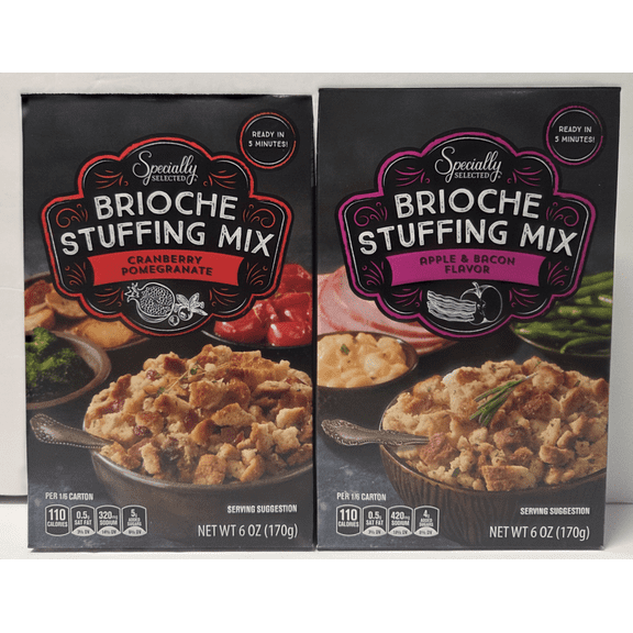 Specially Selected Brioche Stuffing Mix Cranberry Pomegranate Apple Bacon Flavor 6oz 170g (2 Boxes)