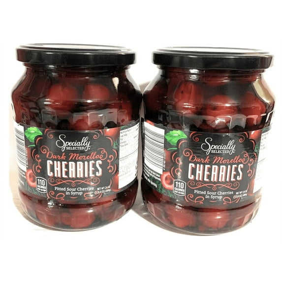 Specially Selected Dark Morello Pitted Sour Cherries, Large 24 oz Jars, (2) Pack