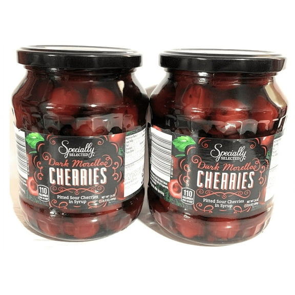 Specially Selected Dark Morello Pitted Sour Cherries, Large 24 oz Jars, (2) Pack
