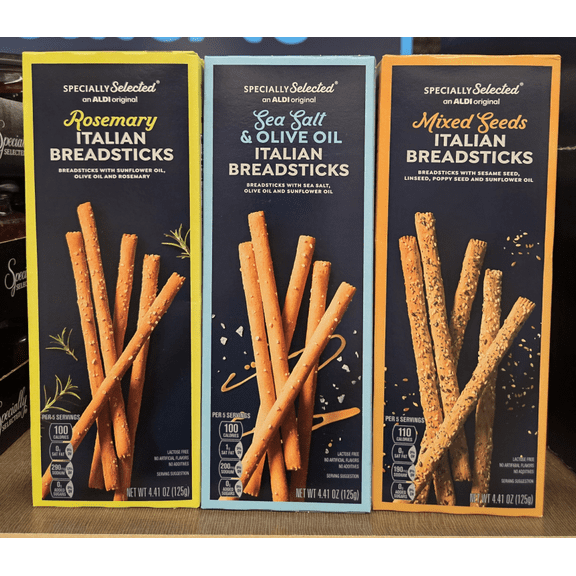 Specially Selected Italian Breadsticks Mixed Seeds, Sea Salt & Olive Oil, Rosemary 4.41oz 125g (3 Boxes)